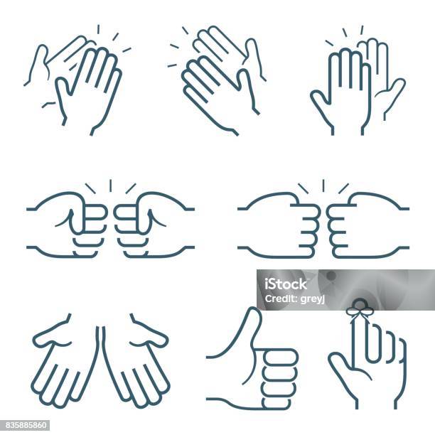Hand Gestures Icons Clapping Brofisting And Other Stock Illustration - Download Image Now