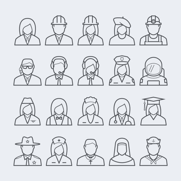 People professions and occupations icon set in thin line style #2 People professions and occupations icon set in thin line style #2 astronaut symbols stock illustrations