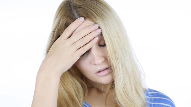 istock Young woman with headache, Frustration, Tension, Depressed, White Background 835887672