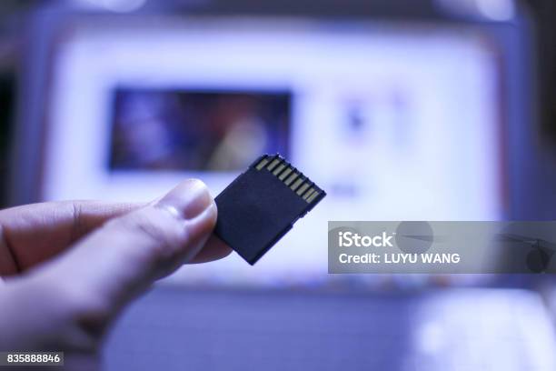 Computer And Sd Card Stock Photo - Download Image Now - Computer, Horizontal, Memory Card