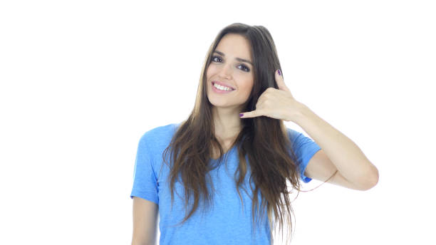 istock Call me Gesture by Woman , join me, help line, White Background 835895442