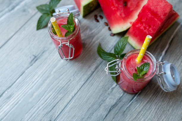 istock Fresh watermelon juice for health,Top view. 835895638