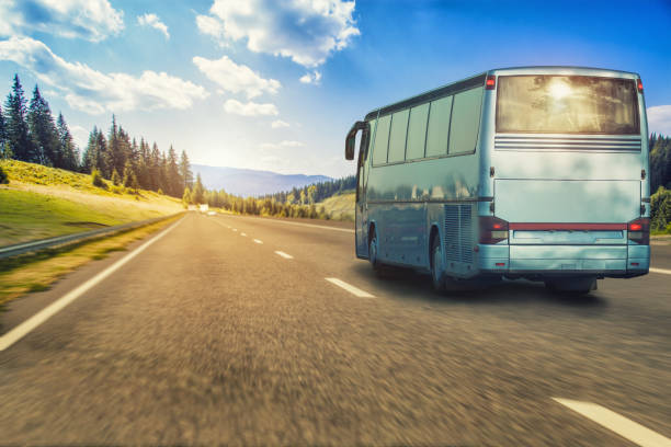 istock tourist bus Rides on the mountain highway 835897388