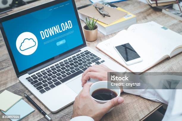 Download Concept Stock Photo - Download Image Now - Downloading, File Folder, Computer Software