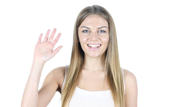 istock Hi, Hello,  Woman Waving Hand,  White Background 835903814