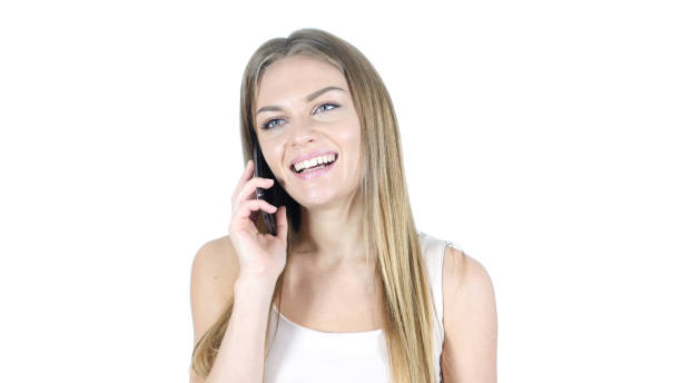 istock Laughing Woman Talking On Smartphone, White Background 835904528