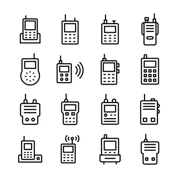 Vector illustration of Handheld Radio Line Vector Icons Set