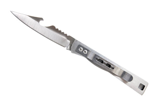 istock Folding knife with holder isolated on white background.Pen knife isolated 835911318