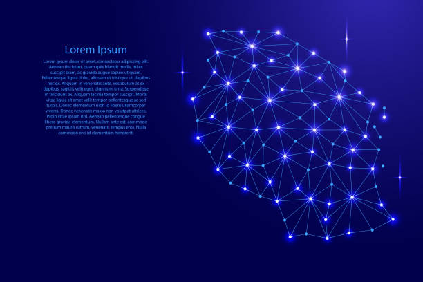 istock Tanzania map of polygonal mosaic lines network, rays and space stars of vector illustration. 835922174