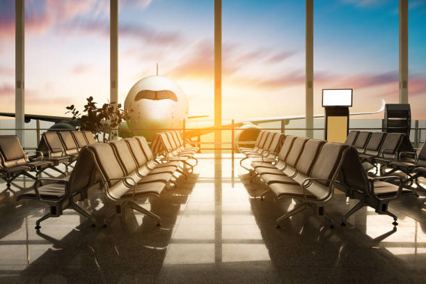 istock Airplane, view from airport terminal. 835923344