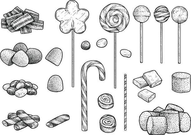 Candy Collection Illustration Drawing Engraving Ink Line Art