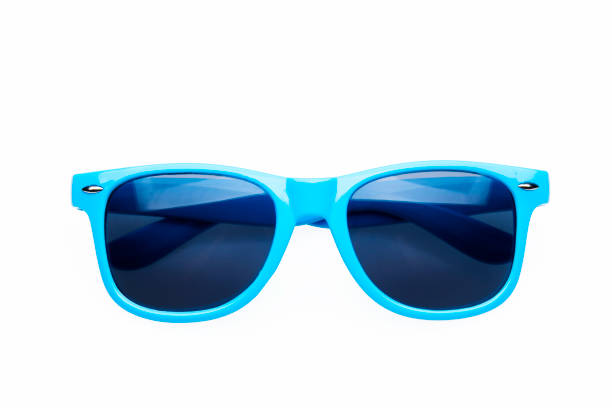 studio shot on white background: blue sunglasses - tinted sunglasses imagens e fotografias de stock