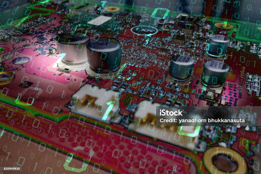Cyber And Technology Concept Binary Code With Red Circuits Background ...