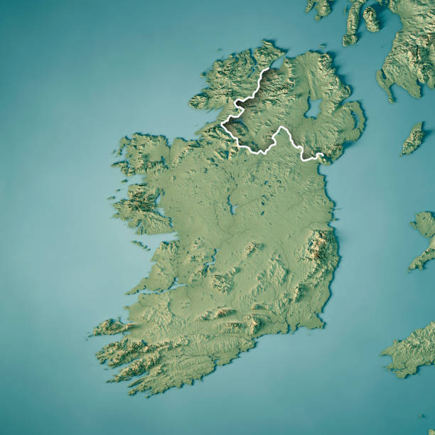 confine topografico della mappa topografica del rendering 3d della repubblica d'irlanda - macgillicuddys reeks foto e immagini stock