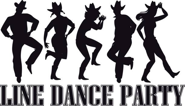 Line dance party banner Country-western line dance party silhouette banner, EPS 8 vector illustration line dance stock illustrations
