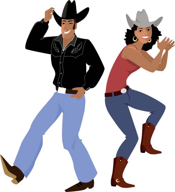 Country western dancers Couple dressed in traditional country western clothes dancing line dance, EPS 8 vector illustration line dance stock illustrations