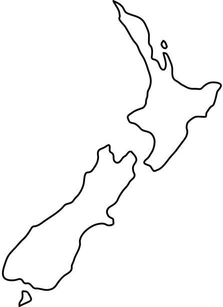 벡터 일러스트 레이 션의 검은 윤곽 곡선의 뉴질랜드 지도 - auckland region stock illustrations