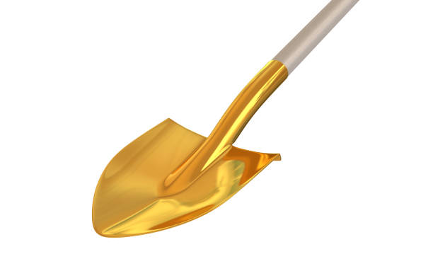 Golden shovel on isolated background. 3d render Golden shovel on isolated background. 3d render dibs stock pictures, royalty-free photos & images