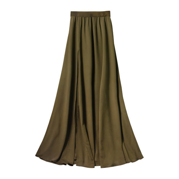 istock Khaki airy subtle long elegant maxi skirt isolated white 835971084