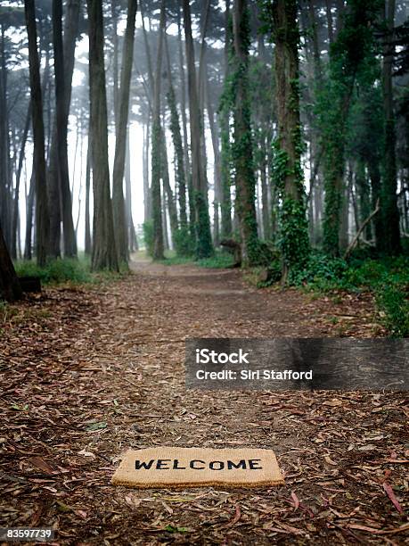 Welcome Mat On Ground At Entrance To Forest Stock Photo - Download Image Now - Doormat, Forest, Eucalyptus Tree