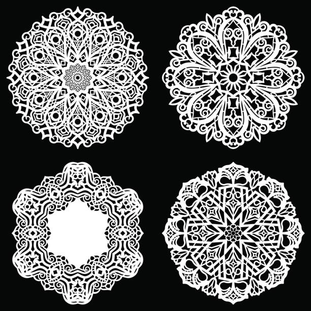 istock Set of design elements, lace round paper doily, doily to decorate the cake, template for cutting, snowflake, greeting element, metal plate cut by laser,  vector illustrations 835991758