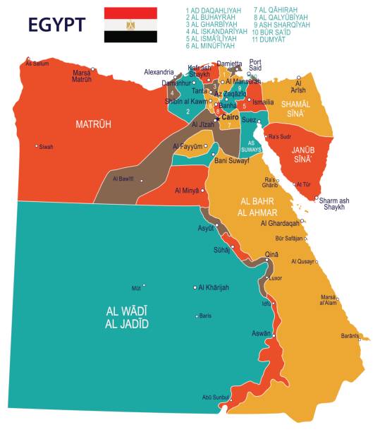 17 - Egypt  map - Red Green Brown Yellow 10 Egypt map and flag - vector illustration cairo stock illustrations