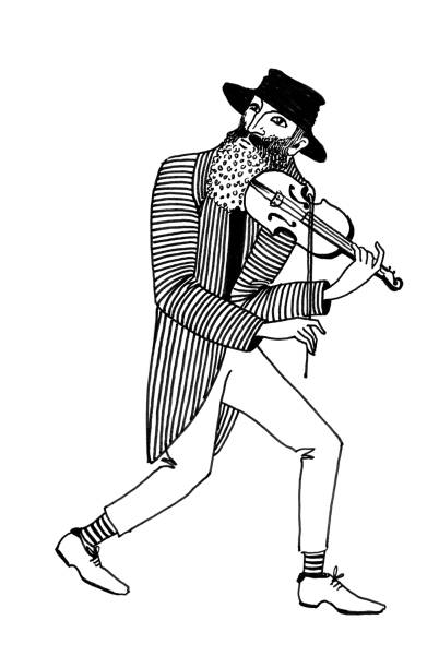 ilustrações de stock, clip art, desenhos animados e ícones de poor street musician playing the violin. hand drawn illustration. - yiddish