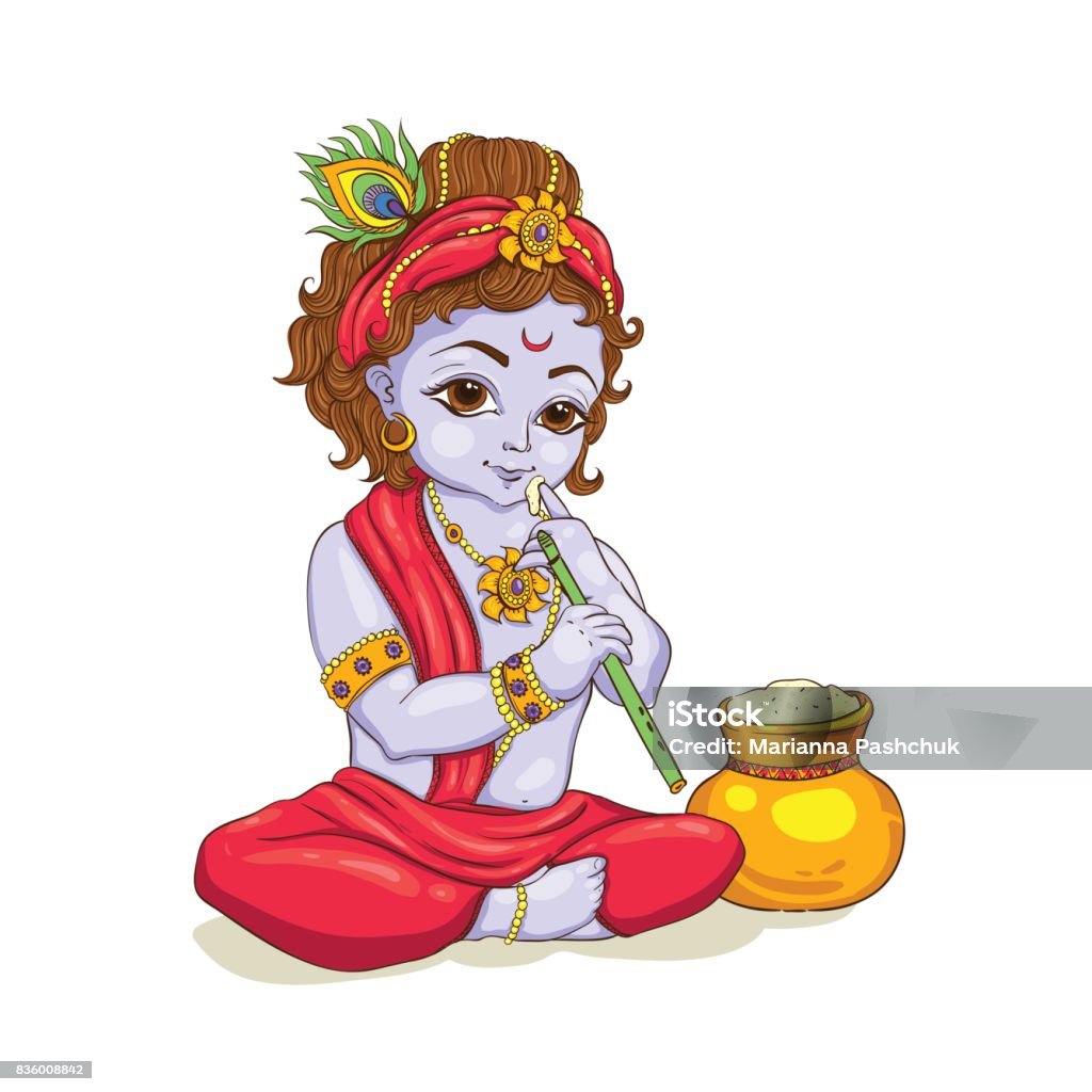 Little Krishna With A Pot Of Butter Happy Janmashtami Greeting ...