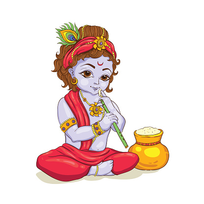 Little Krishna With A Pot Of Butter Happy Janmashtami Greeting Card Stock  Illustration - Download Image Now - iStock