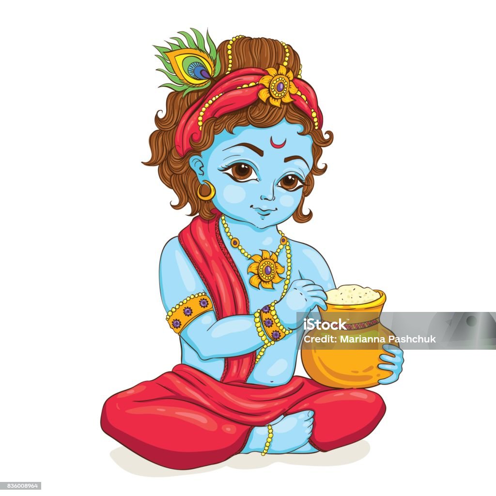 Little Krishna With A Pot Of Butter Happy Janmashtami Greeting ...