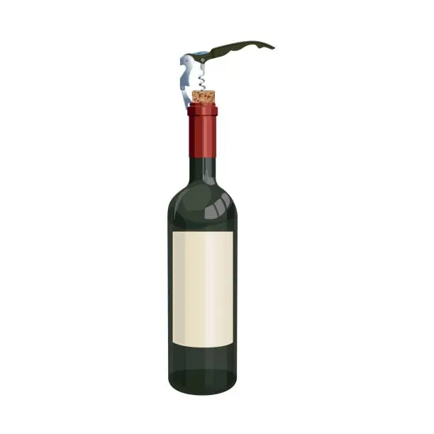 Vector illustration of Uncorking a wine bottle
