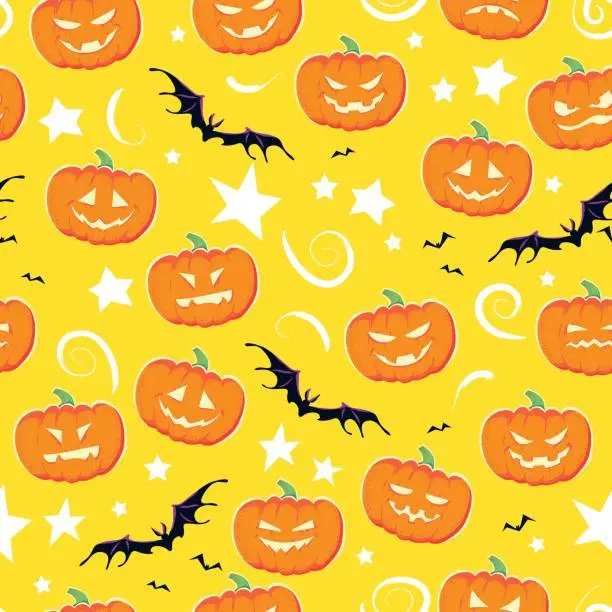 Vector illustration of Vector cartoon seamless Halloween pattern design with magic elements isolated