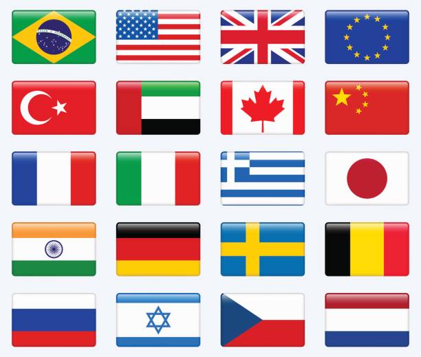 zestaw popularnych flag kraju. zestaw ikon wektorowych błyszczących prostokątów. - usa netherlands stock illustrations