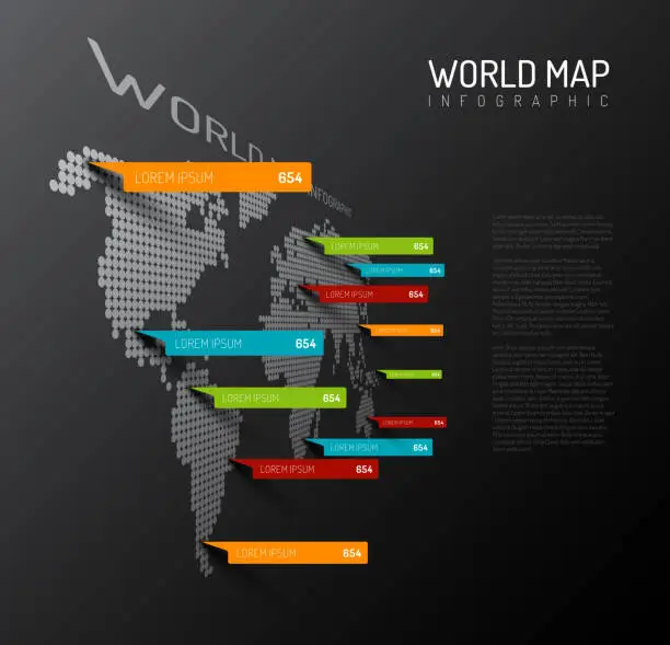 Vector illustration of Light World map with droplets pointer marks