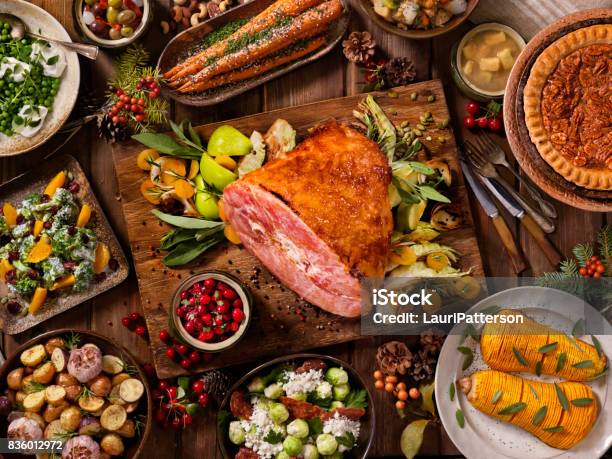 Holiday Ham Dinner Stock Photo - Download Image Now - Christmas, Ham, Dinner