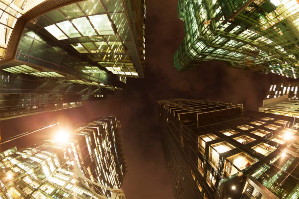 istock Fisheye view of offices at night 836015772