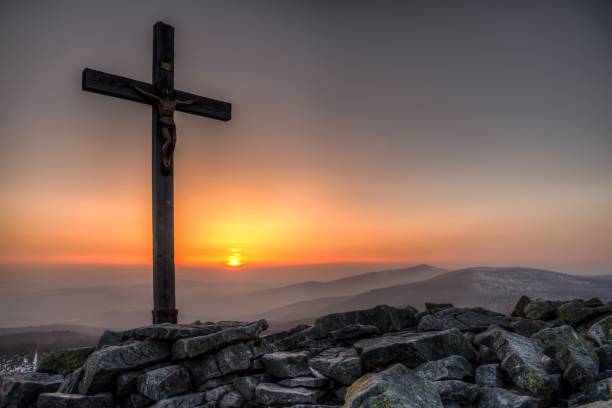Sunset on the mountain lusen in the bavarian forest, Germany