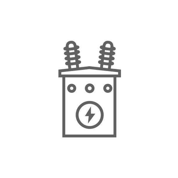 high voltage transformer linie-icon - umspannwerk stock-grafiken, -clipart, -cartoons und -symbole