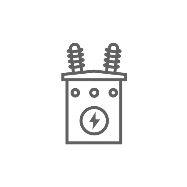 ikona linii transformatora wysokiego napięcia - stacja stock illustrations