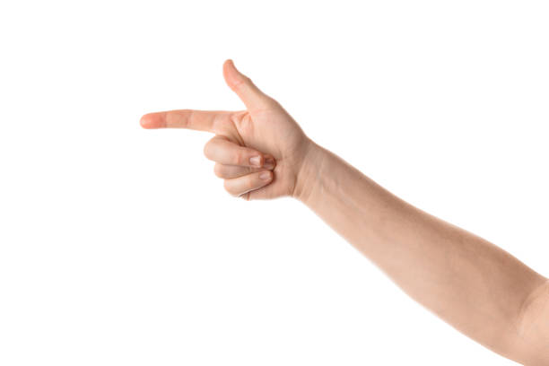 istock Man pointing with a finger, hand gesture. Isolated on white 836036650