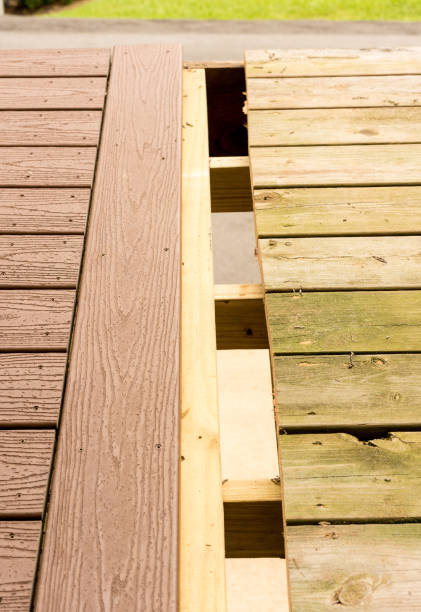 istock Replacement of old wooden deck with composite material 836037064