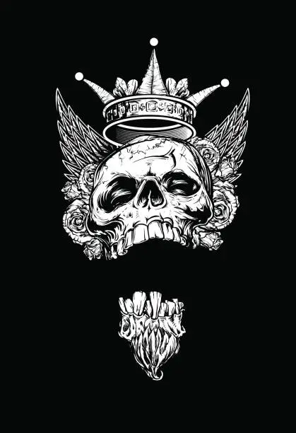 Vector illustration of Winged King Skull with Roses and Crown
