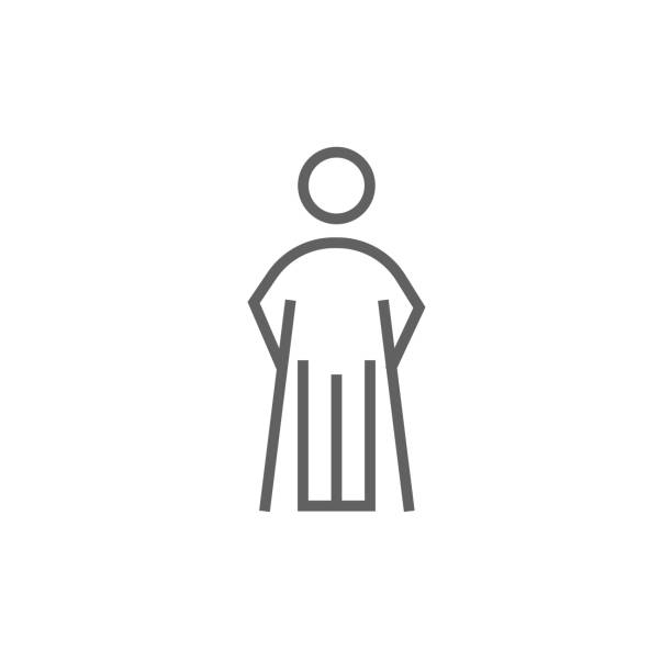 Man with crutches line icon Man with crutches thick line icon with pointed corners and edges for web, mobile and infographics. Vector isolated icon. fractured foot drawing stock illustrations