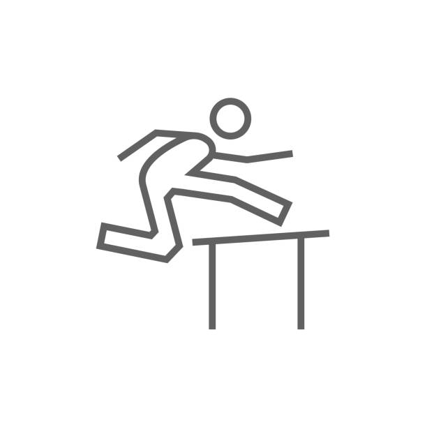 illustrations, cliparts, dessins animés et icônes de homme jogging sur la barrière line icon - hurdling hurdle vector silhouette