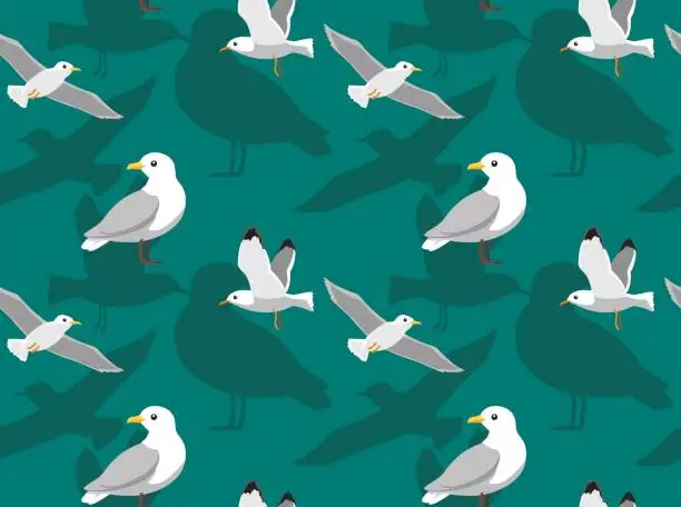 Vector illustration of Bird Seagull Set Cartoon Seamless Wallpaper