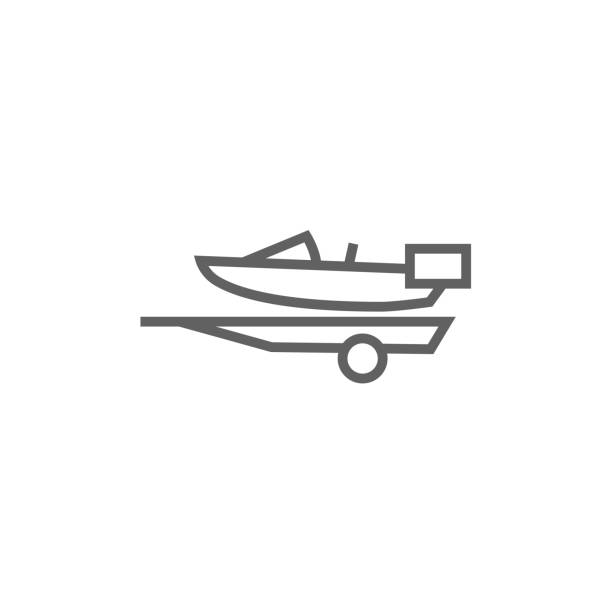 Boat on trailer for transportation line icon Boat on a trailer for transportation thick line icon with pointed corners and edges for web, mobile and infographics. Vector isolated icon. boat trailer stock illustrations