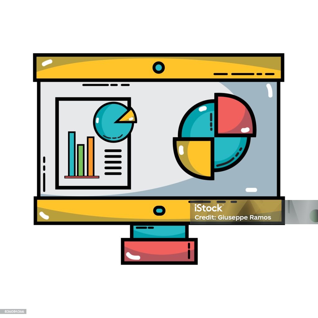 Computer With Company Document And Statistics Diagram Stock ...