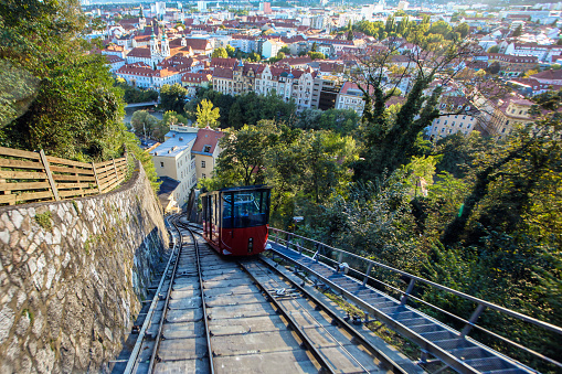 Funicular on the Slossberg in Graz, Austria.