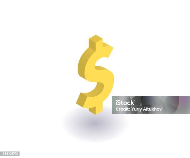 Gold Dollar Sign Icon Vector Symbol In Flat Isometric 3d Style Isolated On White Background Stock Illustration - Download Image Now