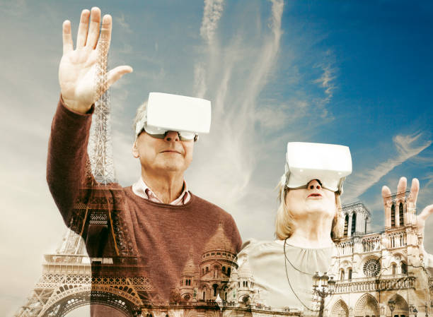 istock Senior couple with virtual reality headsets 836102384